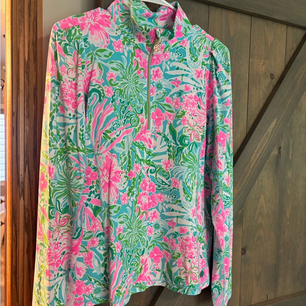 Lilly Pulitzer Pink and Green Patterned golf or pickelball long sleeve sun top